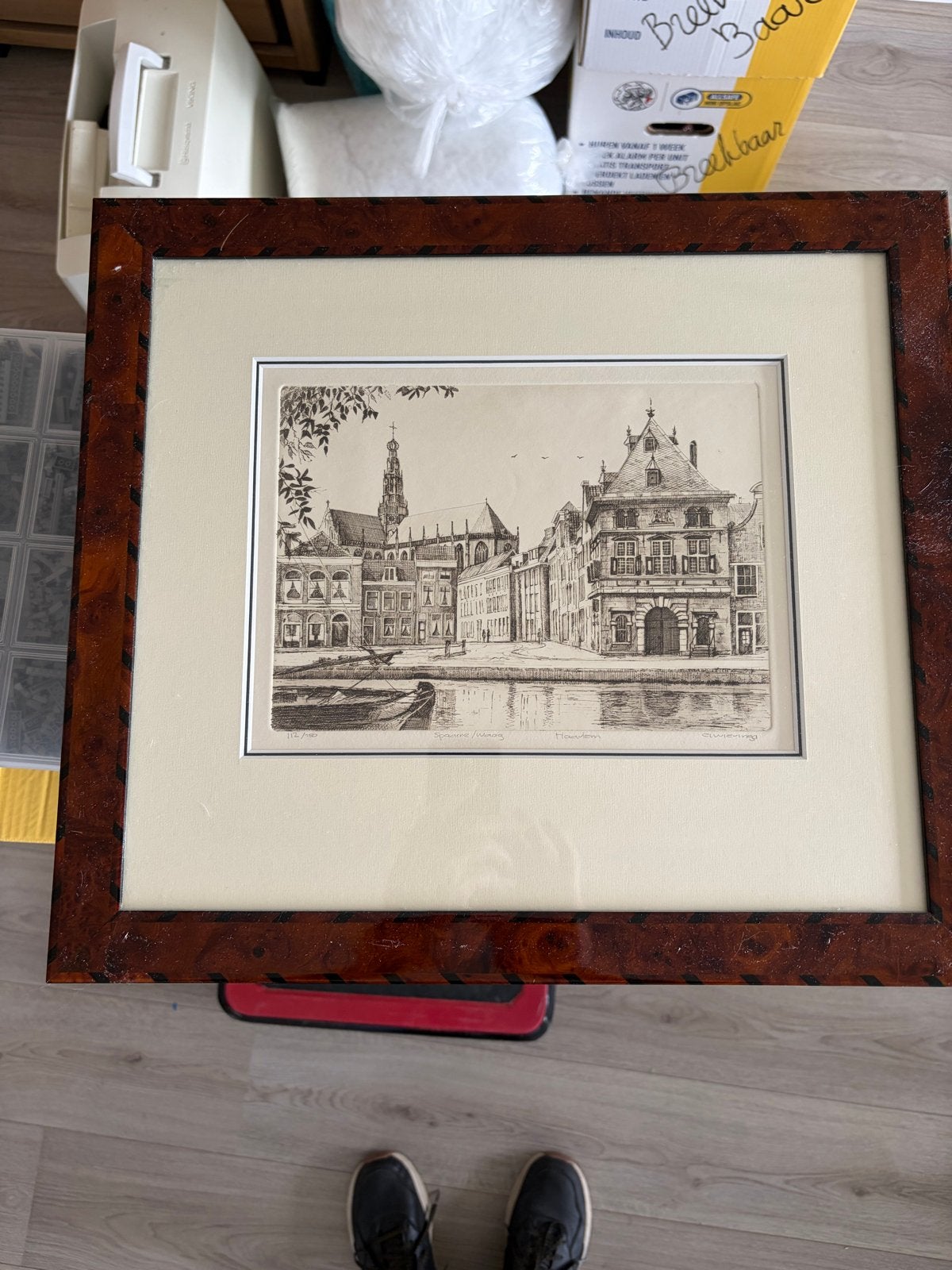 Ets van C.Wieringa: Spaarne/Waag in Haarlem (112/250), Antiek en Kunst, Kunst | Etsen en Gravures, Stadsgezicht, Ophalen of Verzenden