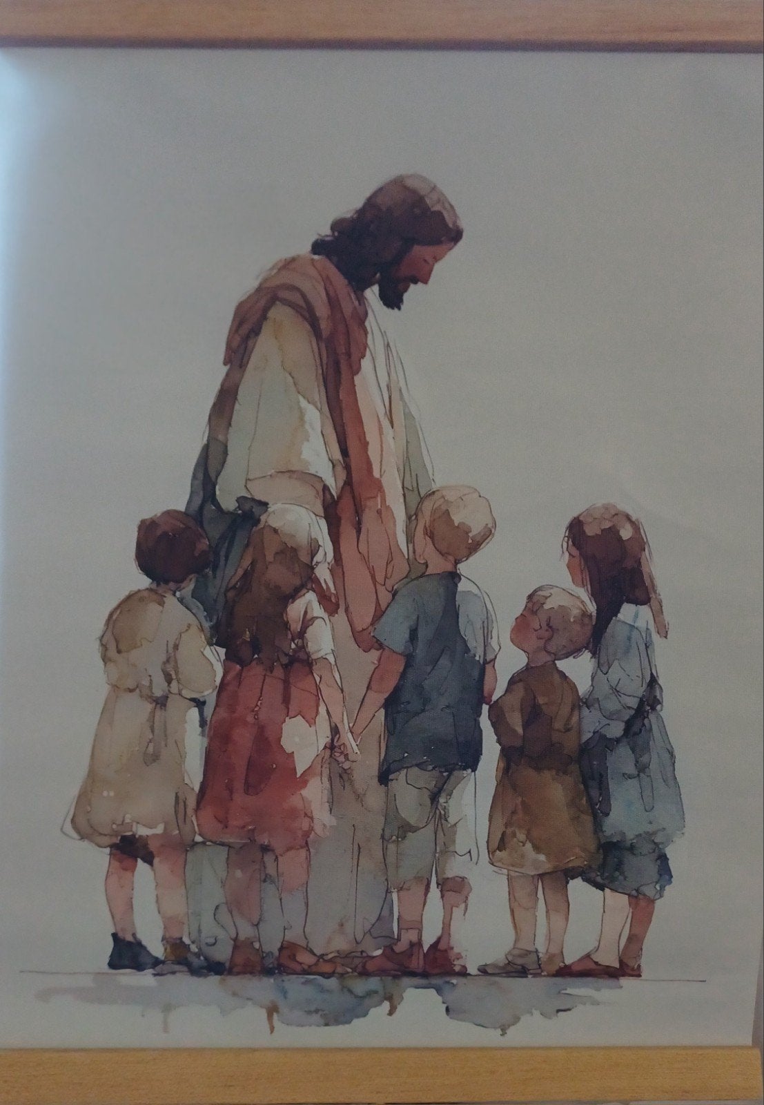 Jezus met kinderen - Aquarel schilderij, Ophalen of Verzenden