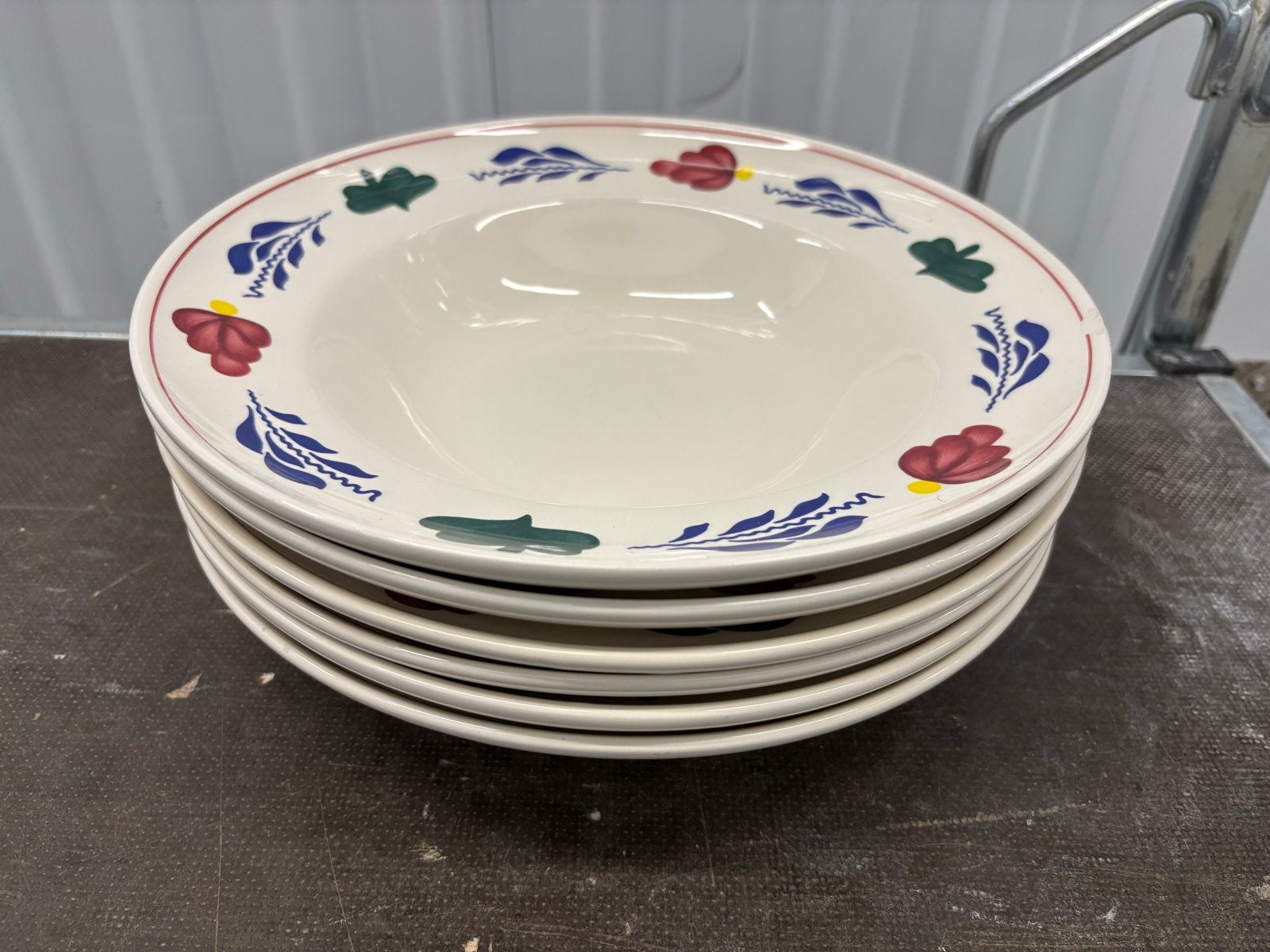 6 Boerenbont pasta/soepborden - Ø 28cm, Gebruikt, Keramiek, Landelijk/Boerenbont, Div