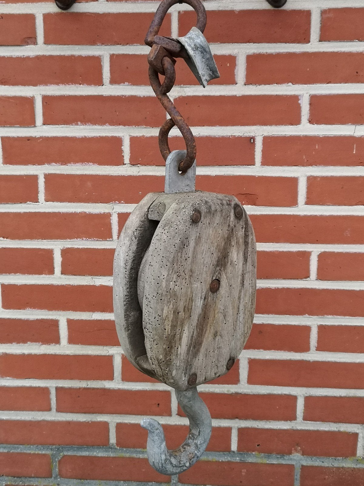 Mooie houten katrol met ijzeren haak, Ophalen of Verzenden