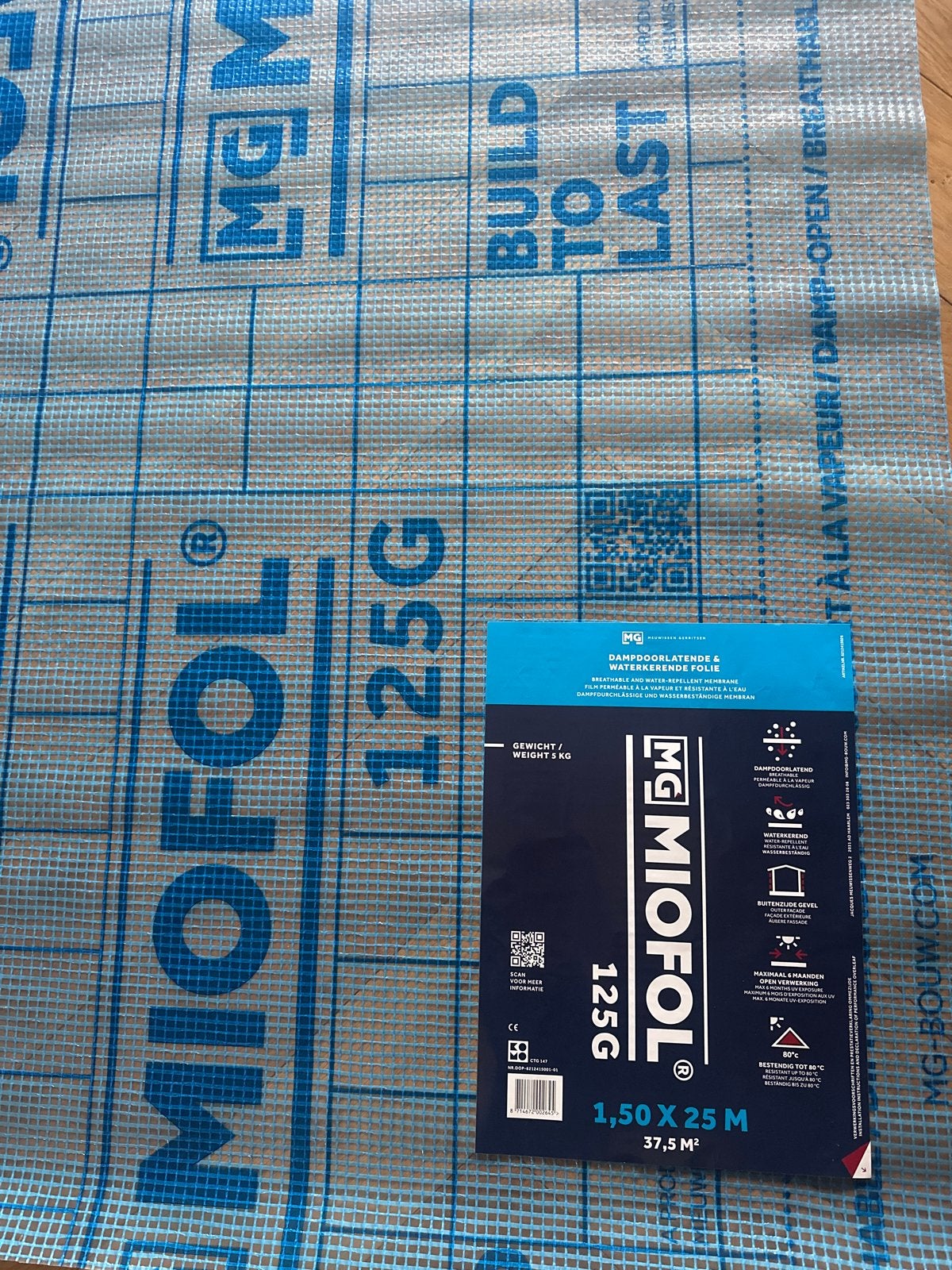 Miofol 125G Damp-open en Waterkerende Folie - 27,75 m², Overige materialen, Nieuw, 15 m² of meer, Ophalen