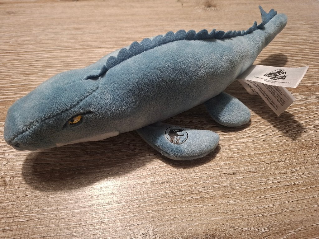 Mosasaurus Jurassic World pluche knuffel 30cm dinosaurus, Overige karakters, Blauw, Ophalen of Verzenden, Zo goed als nieuw