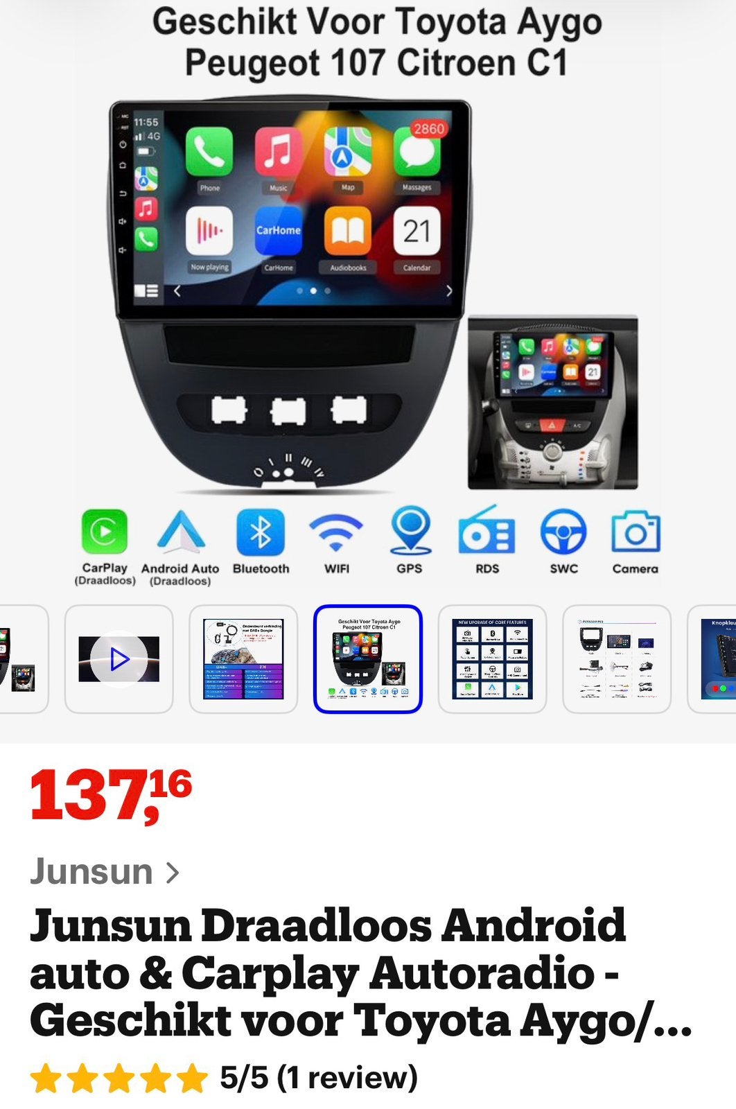 Junsun Draadloos Android auto & Carplay Autoradio -, Auto diversen, Ophalen of Verzenden, Nieuw