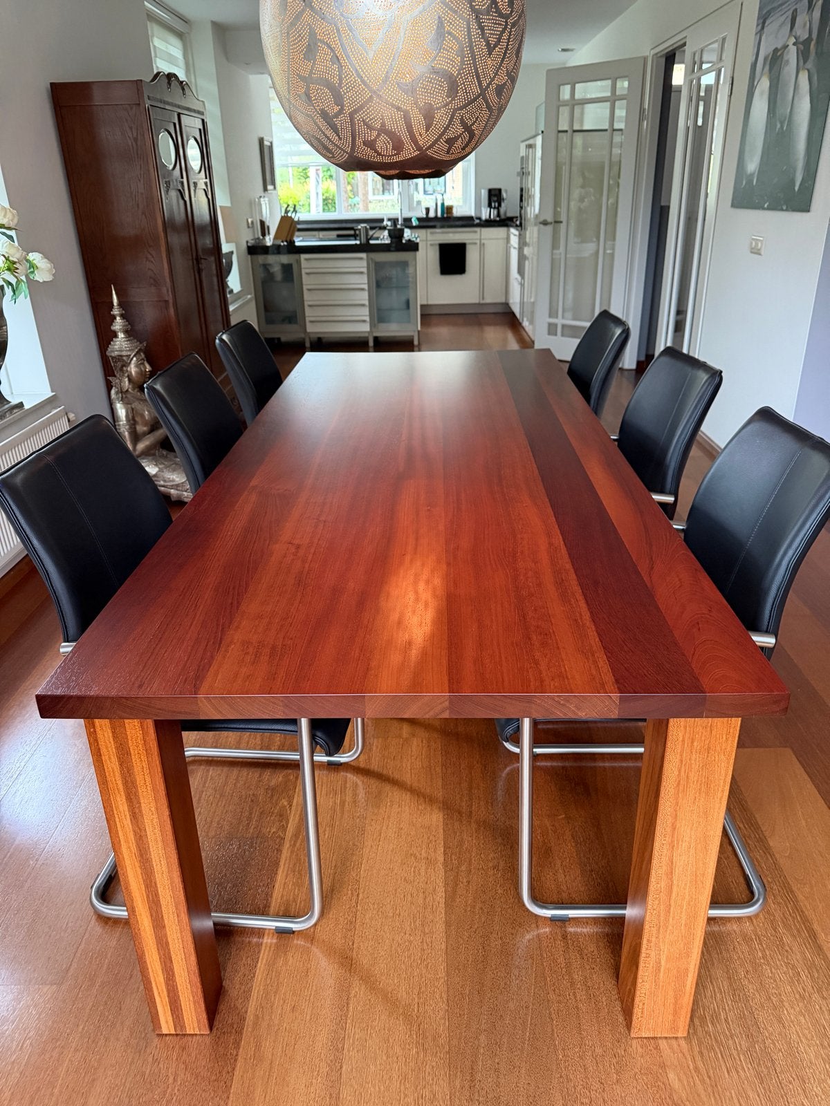 Massief hardhouten bloktafel 240x110 - Poten verplaatsbaar, Huis en Inrichting, Tafels | Eettafels, Ophalen, 100 tot 150 cm, 200 cm of meer