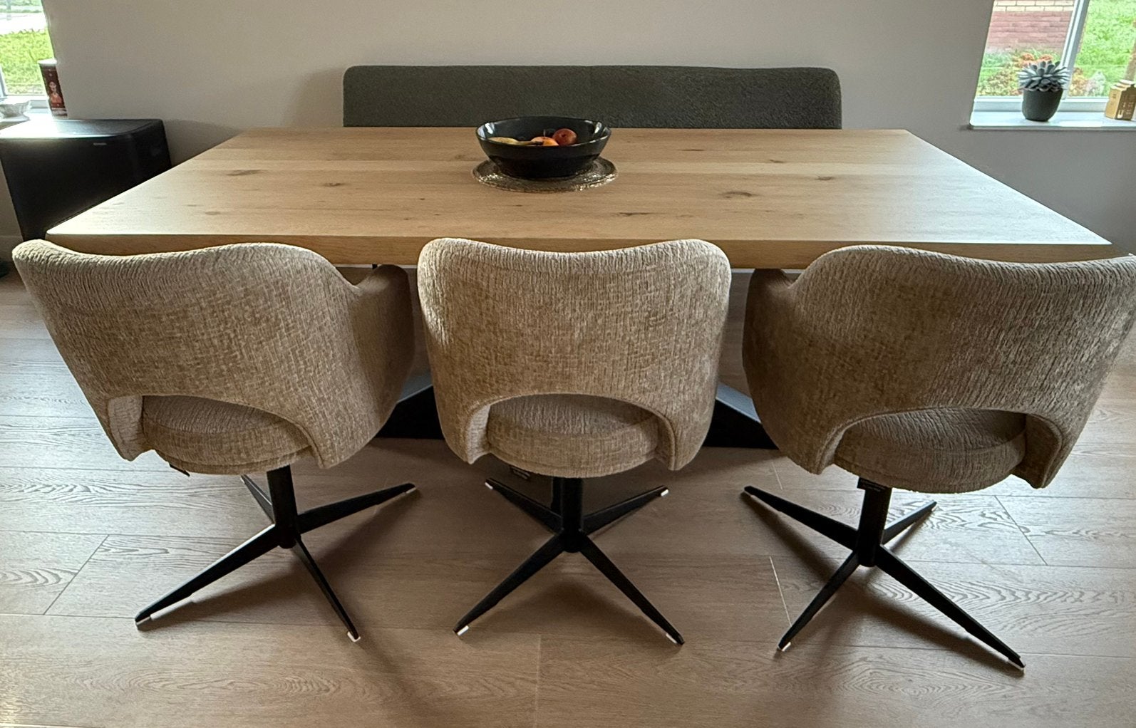 Eettafelset met Vermeer tafel massief eiken - zgan!, Huis en Inrichting, Ophalen, 200 cm of meer, 50 tot 100 cm, Zo goed als nieuw