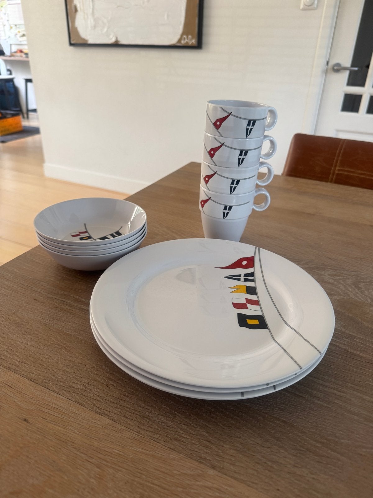 Regatta Servies maritieme vlaggen - Borden, kommen en mokken, Kunststof, Gebruikt, Overige merken, Ophalen of Verzenden