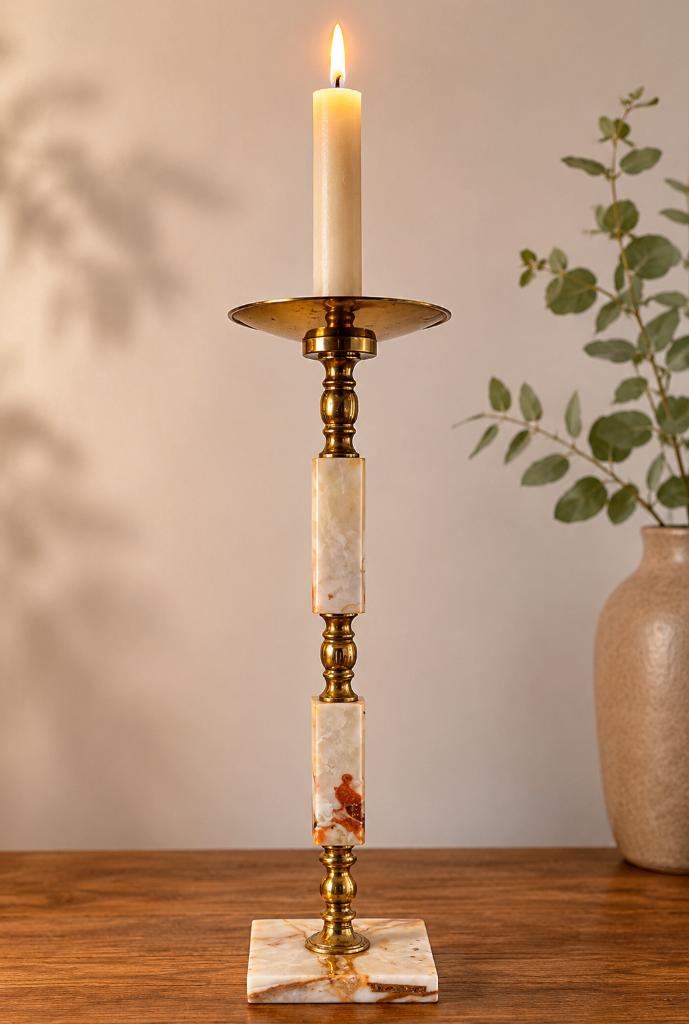 Vintage onyx kaarsenstandaard met messing details, Ophalen of Verzenden, Overige materialen