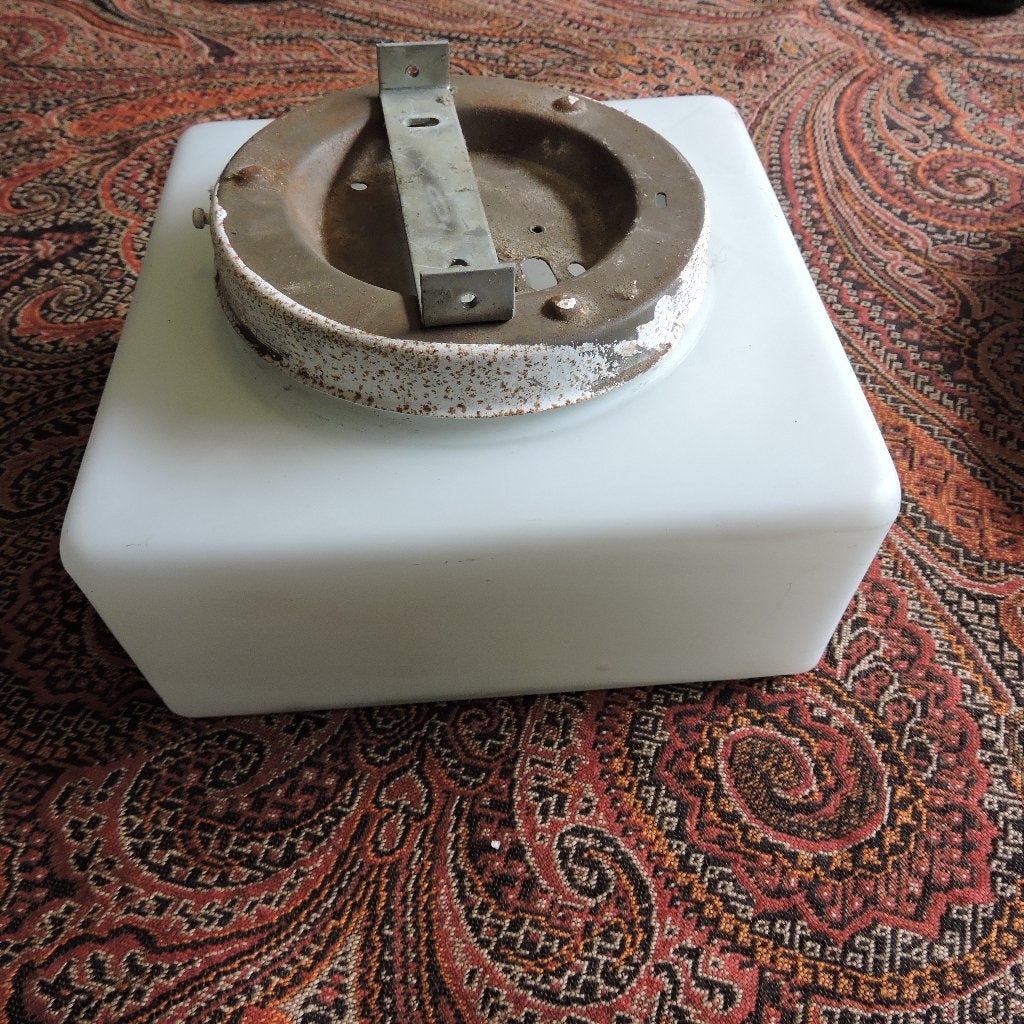 Vintage plafondlamp opaline glas vierkant lamp, 19 cm, Wit, Plafondlamp, Art deco