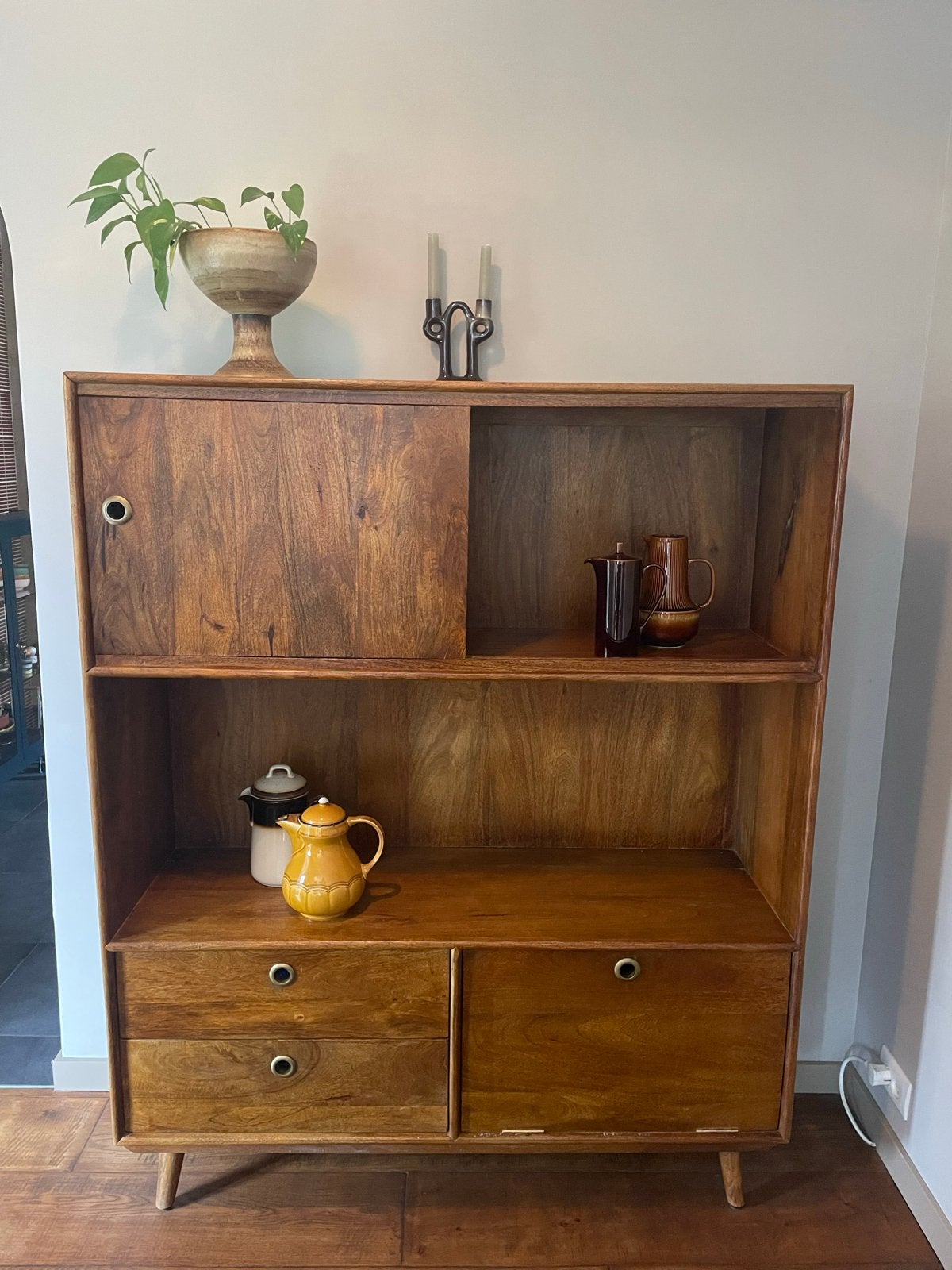 Vintage Houten Boekenkast/Dressoir met Lades en Deuren, Ophalen, Gebruikt, 100 tot 150 cm, Met lade(s)