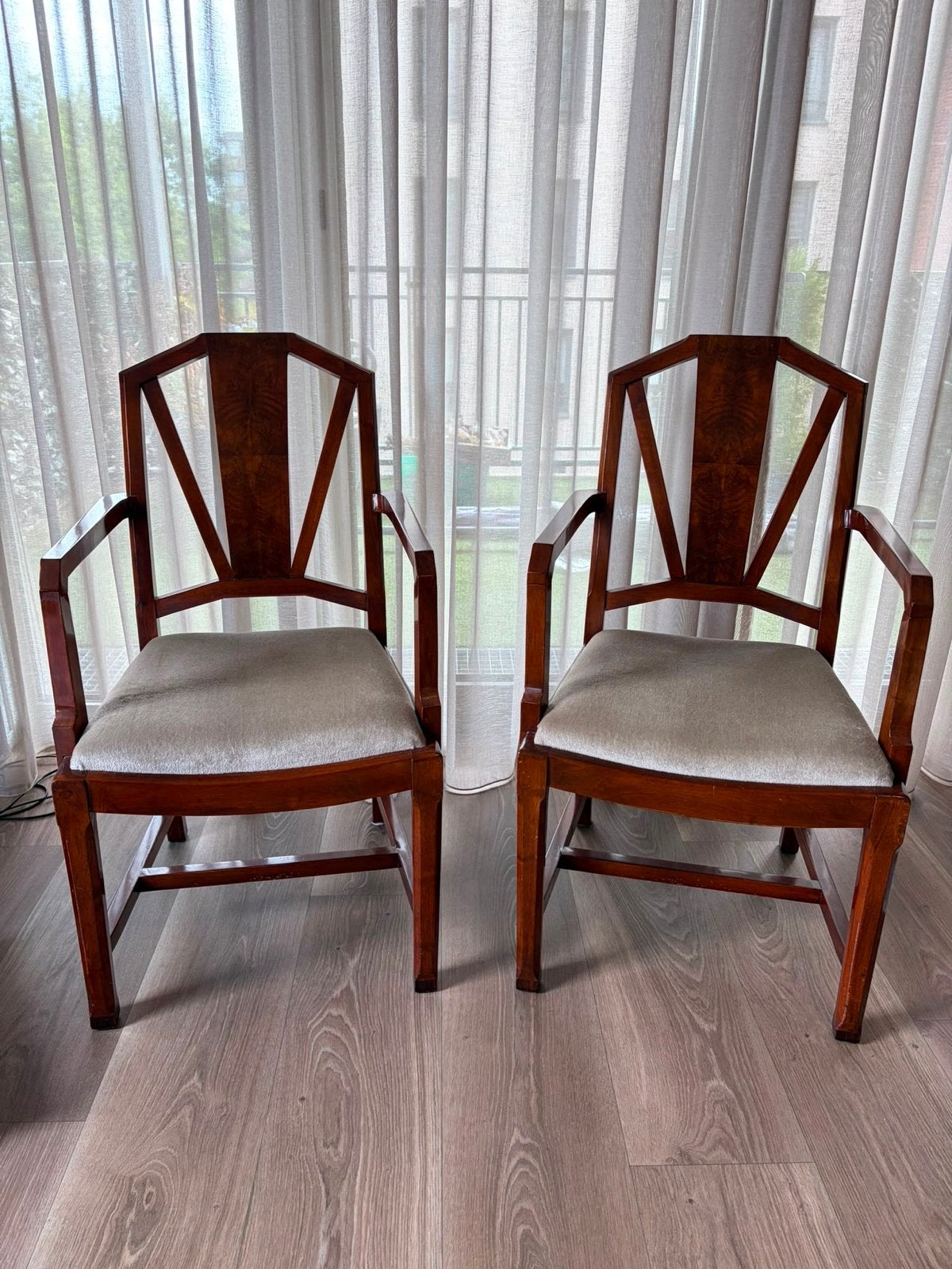 Set van 2 antieke houten stoelen met armleuningen, Ophalen