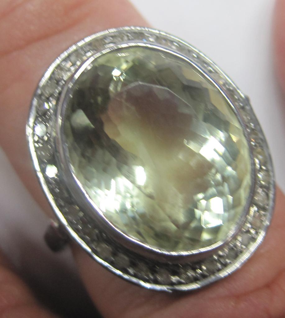 Prasiolite diamant cocktail ring 0.38krt diamantjes ZELDZAAM, Ophalen, Zo goed als nieuw, 17 tot 18, Met edelsteen