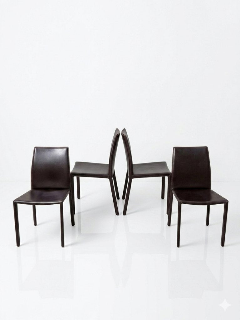 4 Italiaanse Design Stoelen, Ophalen, Gebruikt, Bruin, Leer