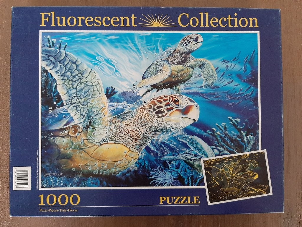 Puzzel, schildpadden, Fluorescent, compleet, 1000 stukjes., Verzenden, 500 t/m 1500 stukjes, Zo goed als nieuw, Legpuzzel