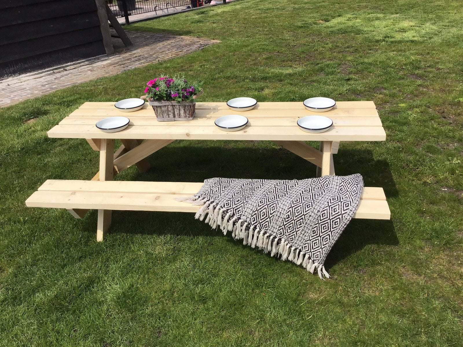 Kinder picknicktafel / bank, Ophalen, Zo goed als nieuw, Rechthoekig, Hout