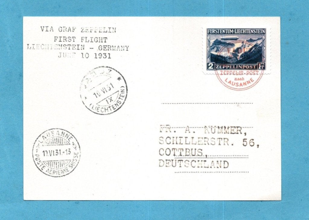 First Flight by Zeppelin Liechtenstein-Germany 1931 - S315, Verzenden, Overige landen, Gestempeld