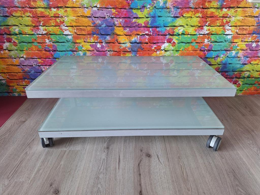 Glazen salontafel 80x50x40 cm met wieltjes, Ophalen, Gebruikt, 50 tot 100 cm, 50 tot 100 cm