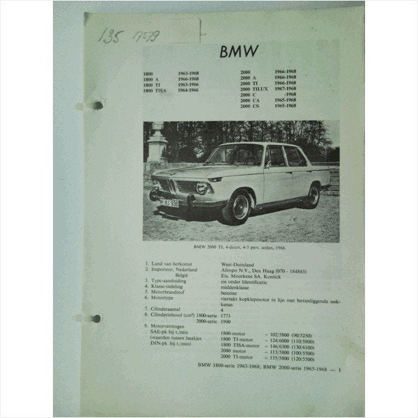 BMW 1800 2000 Vraagbaak losbladig 1963-1968 #3 Nederlands, Boeken, Ophalen of Verzenden, Gelezen, BMW