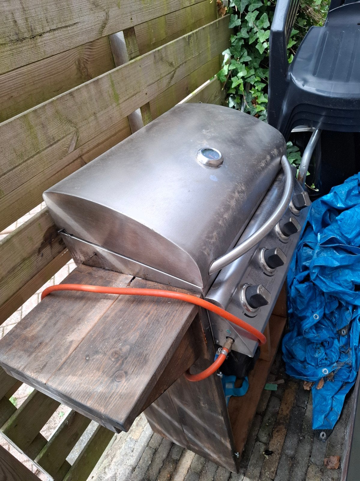 Gebruikte RVS Gasbarbecue met 4 branders, Ophalen, Gebruikt, Onbekend