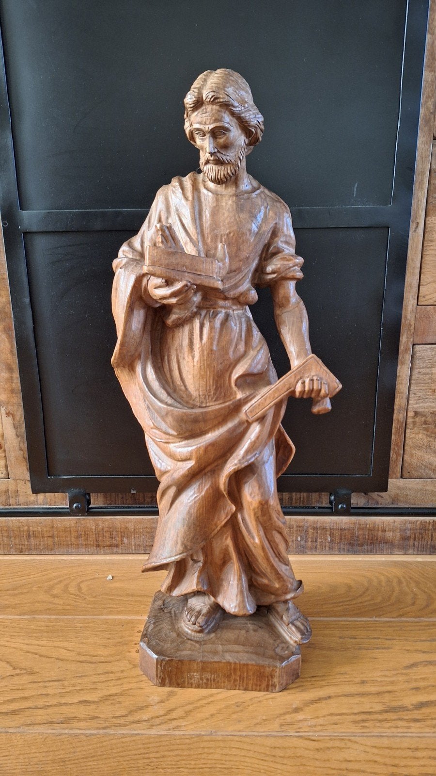 Oude houten groot beeld sint jozef, zie foto's, Antiek en Kunst, Ophalen of Verzenden