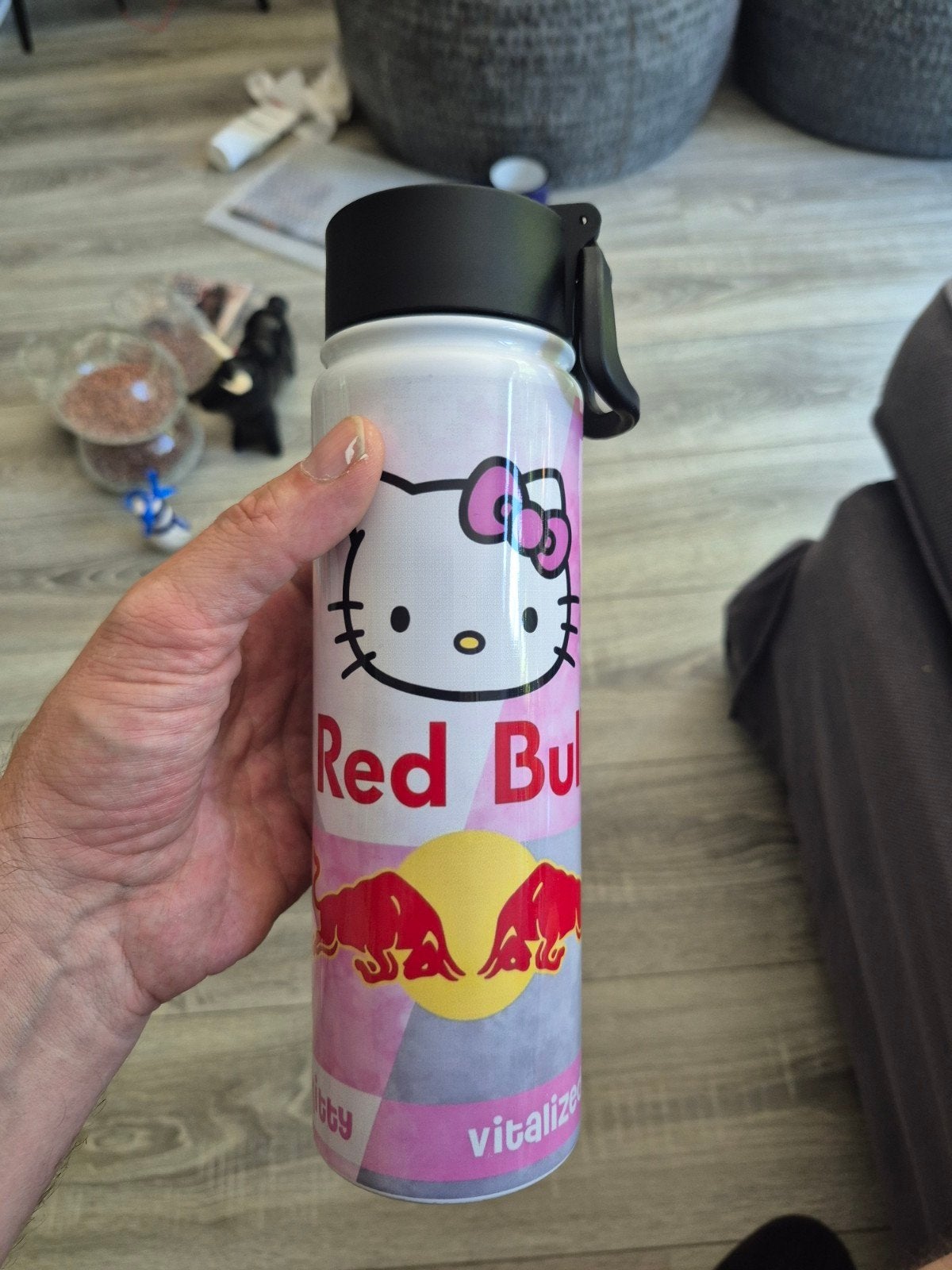 Hello Kitty Red Bull RVS drinkfles met rietje, Ophalen of Verzenden, Nieuw