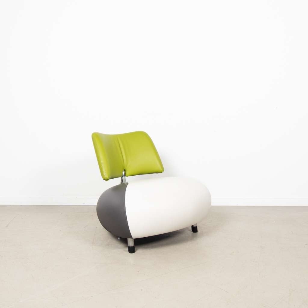 2x Leolux Pallone PA Fauteuil Wit/Groen/Donkergrijs Leer, Niet ingevuld, Niet ingevuld, 75 tot 100 cm, Zo goed als nieuw