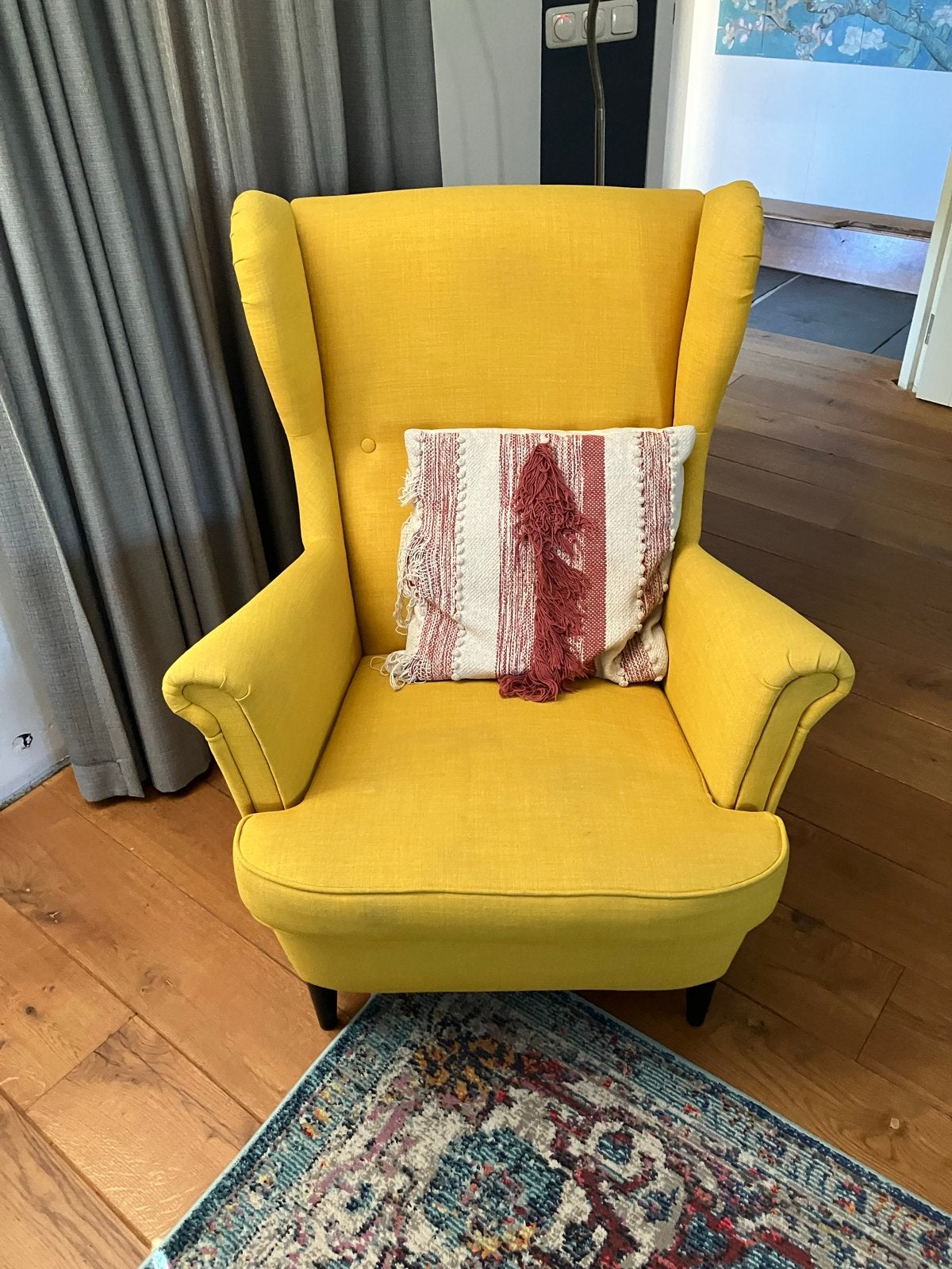 Gele IKEA STRANDMON oorfauteuil - luie stoel, Huis en Inrichting, Fauteuils, Ophalen, Gebruikt, Minder dan 75 cm, Landelijk