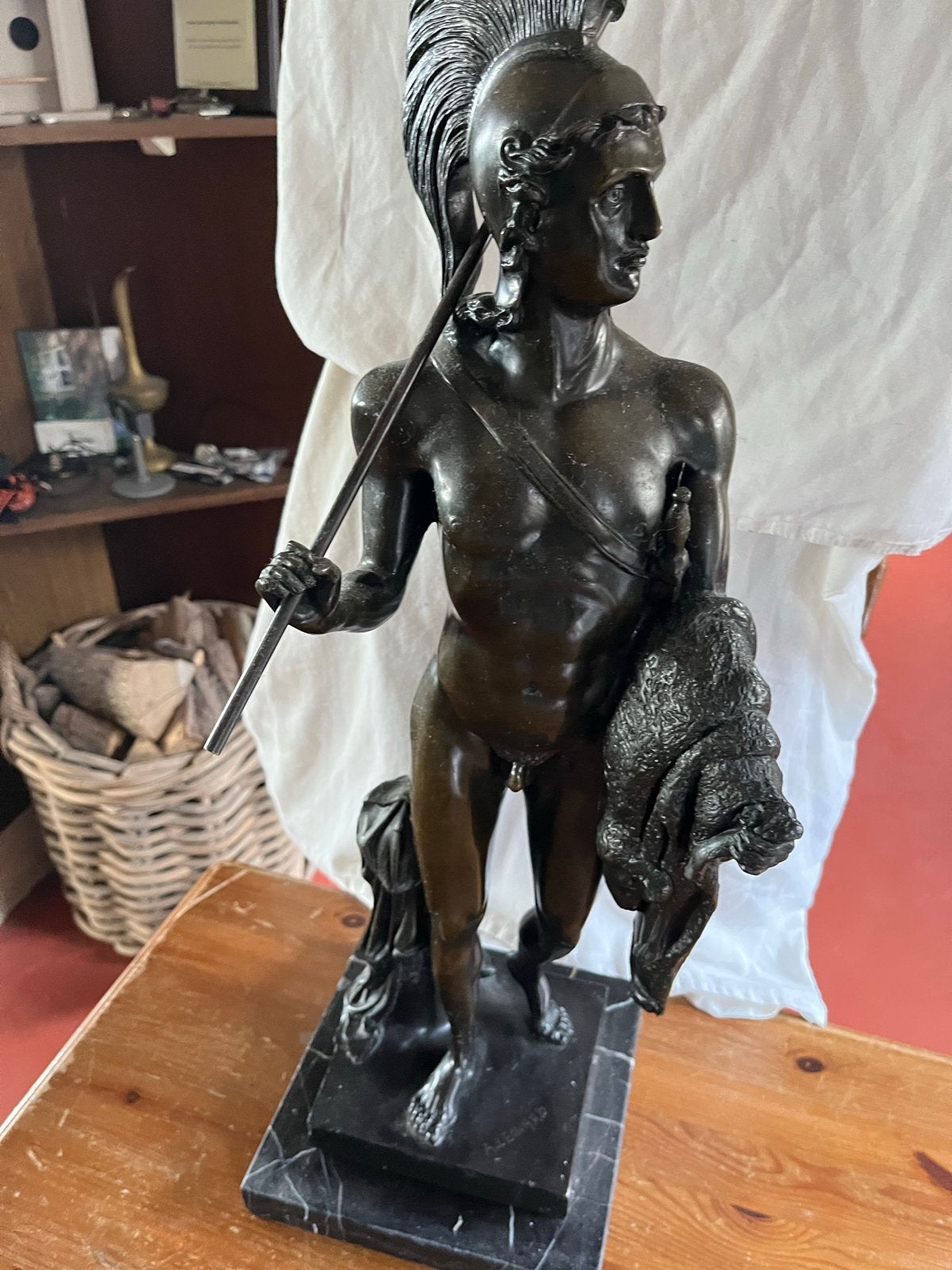 Bronzen beeld Romeinse krijger- Gesigneerd A. Leonard, Brons, Gemerkt, Beeld, Klassiek