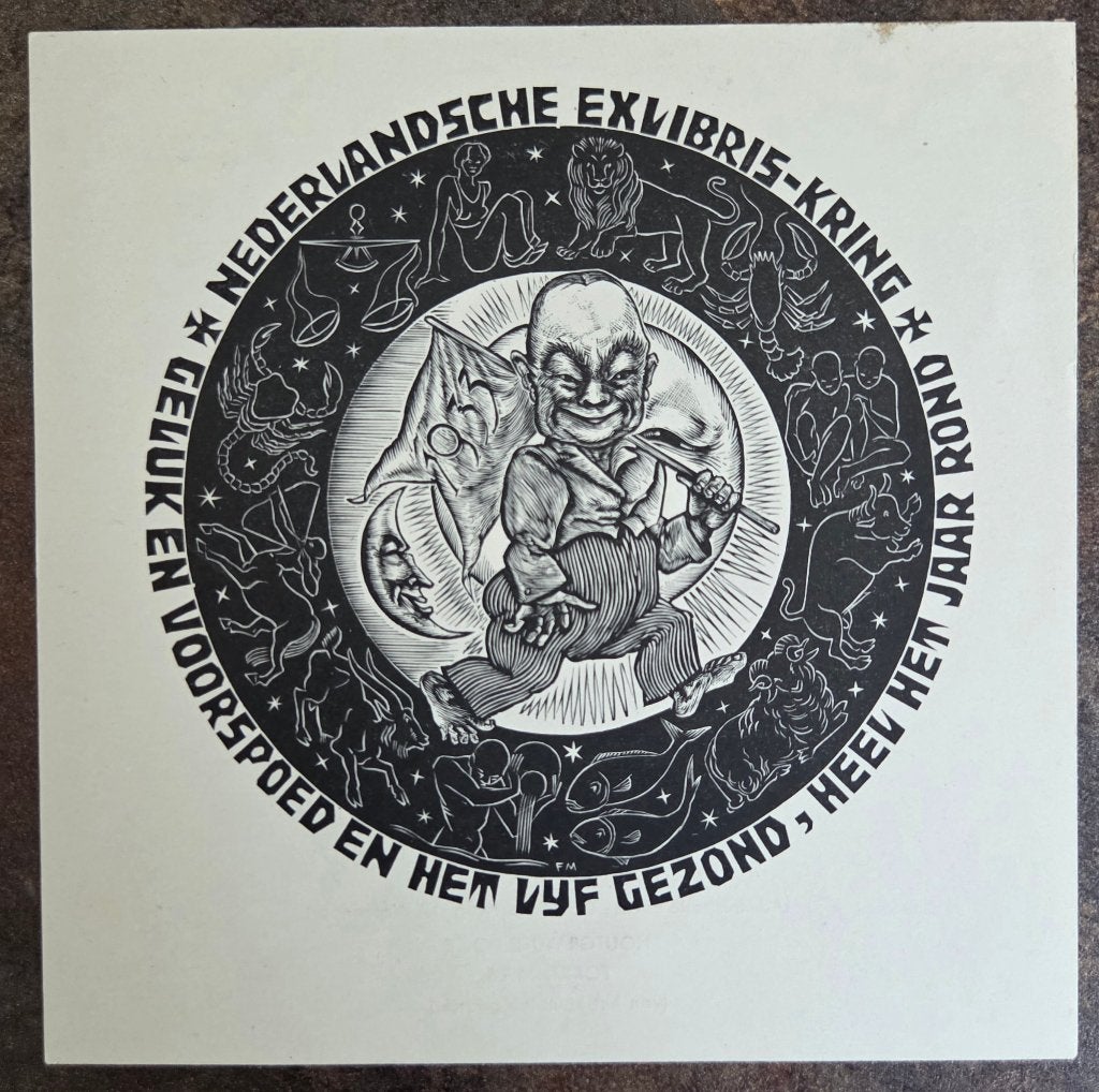 Exlibris / gel.grafiek Fokke Mees, 1932, astrologie, Verzenden