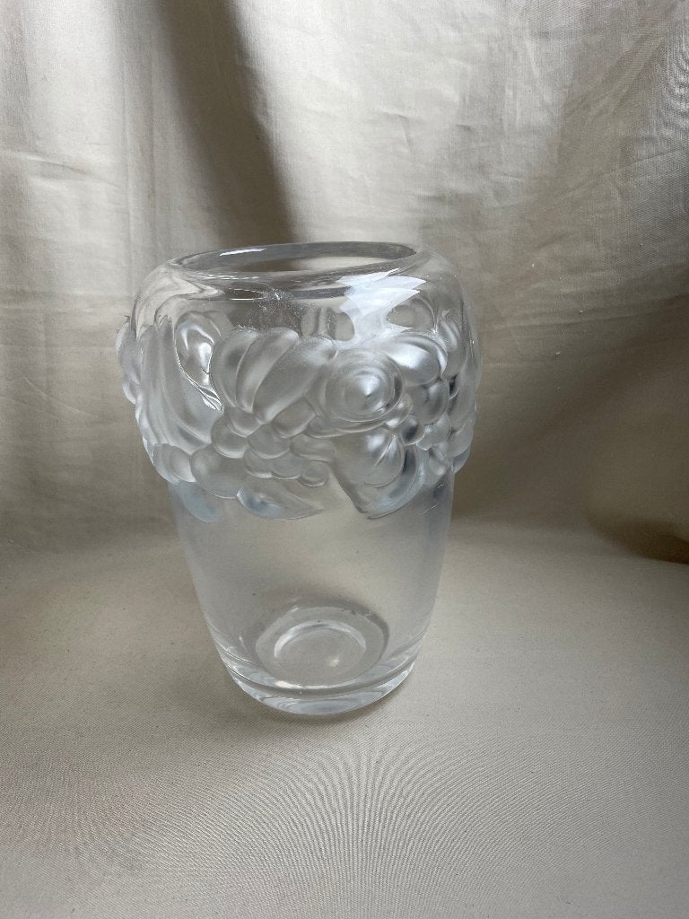 Vintage zware glazen vaas met bloemrand, Huis en Inrichting, Woonaccessoires | Vazen, Gebruikt, Overige kleuren, Ophalen of Verzenden