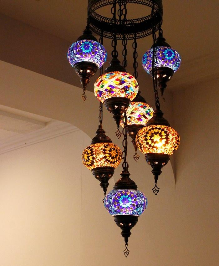 Oosterse Arabische kroonluchter hanglamp glasmozaiek set 7, Oosters Arabisch 1001nacht Boho Ibiza Marrakech Marokkaans Turks, Nieuw