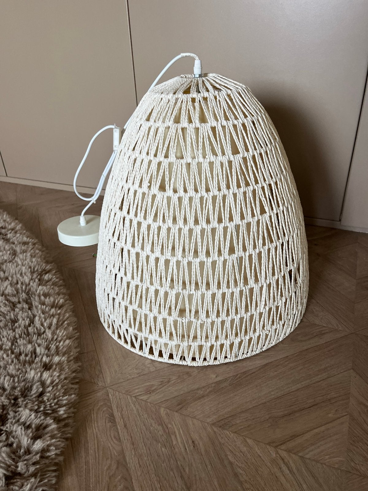 Boho Macramé Hanglamp - Crème Witte Plafondlamp, Ophalen, Gebruikt, Textiel, E27 (groot)