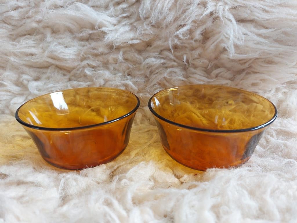 2 Duralex amber schaaltjes, Ophalen of Verzenden