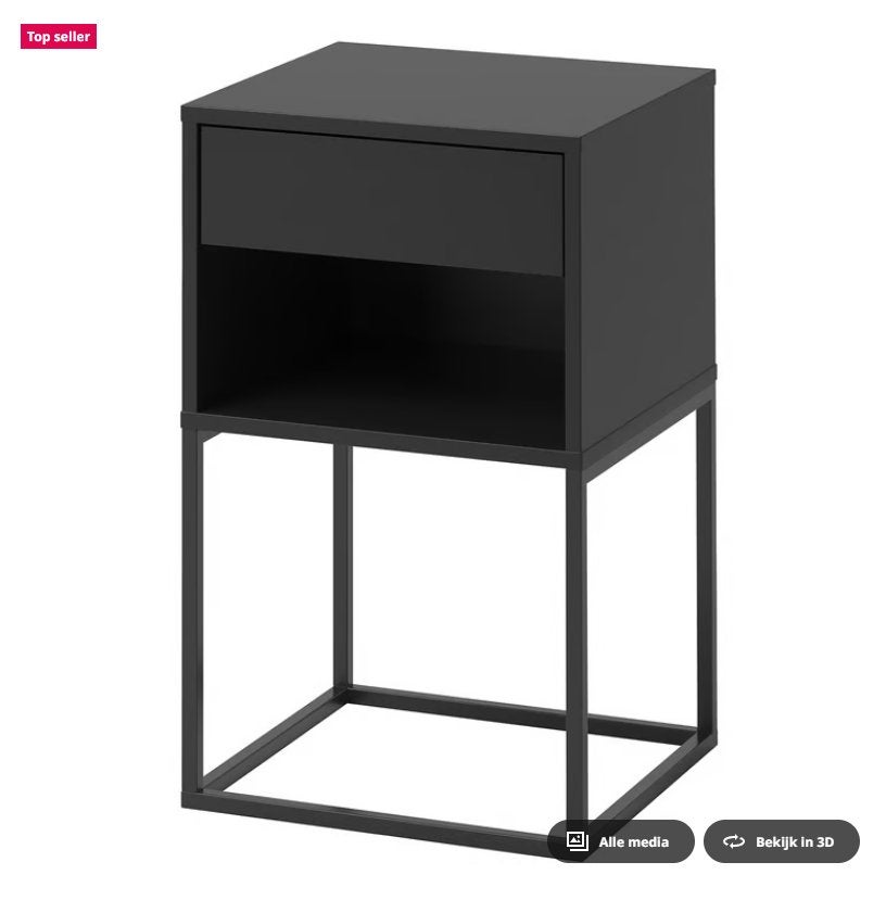 IKEA VIKHAMMER nachtkastje zwart, nieuw in doos, Ophalen, Minder dan 45 cm, Nieuw, 55 tot 70 cm