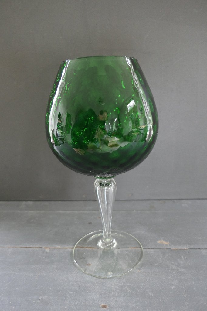 Vintage Empoli optisch geblazen glazen vaas groen op voet, Antiek en Kunst, Antiek | Vazen, Ophalen of Verzenden