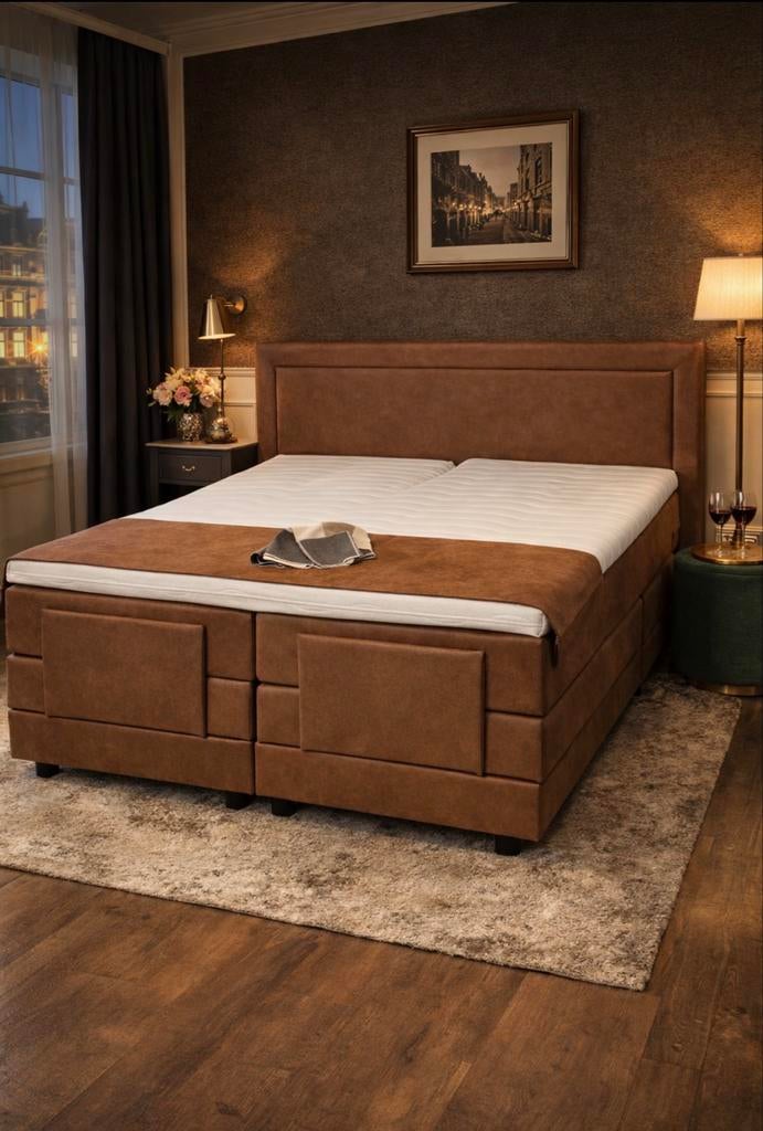Luxe Elektrische Boxspring compleet €1799,-, Ophalen, Overige materialen, Verstelbaar, Bruin