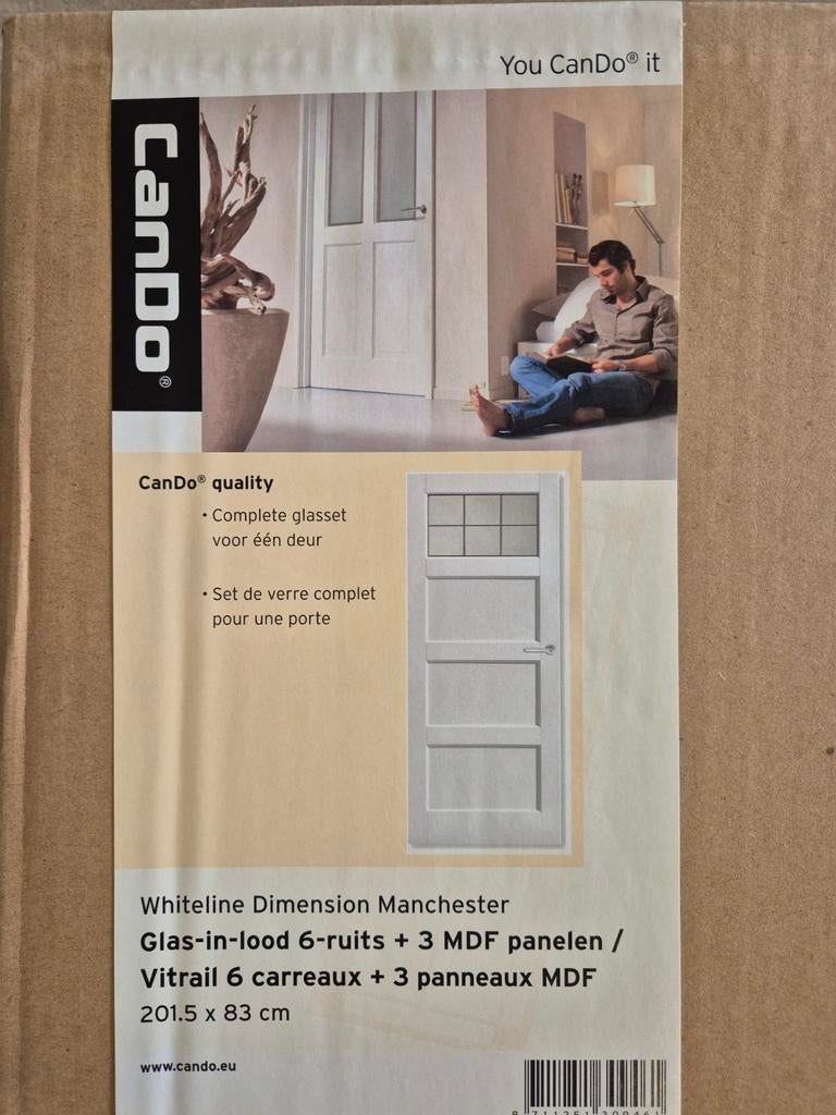 Glas in lood + 3 panelen Cando Manchester (83x201,5) NIEUW, Ophalen, Binnendeur, Nieuw, Glas