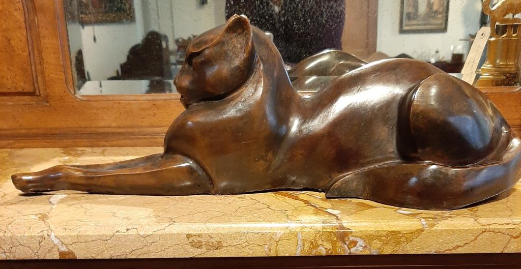 Art Deco bronzen beeld van een kat, Verzenden