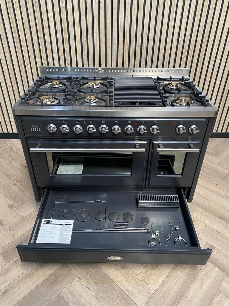 Luxe Fornuis Boretti Gas 120cm + Afzuigkap + Mtifunctioneel, Ophalen of Verzenden, Grill, Gas