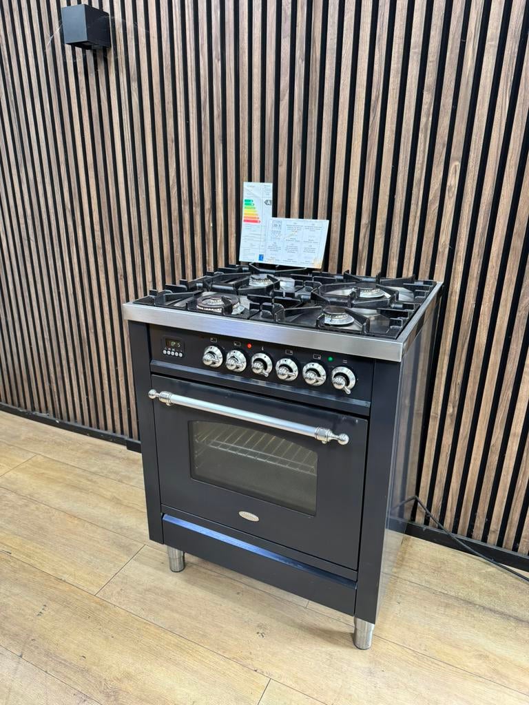 Prachtige Antraciet Boretti Fornuis 70 cm (Gratis bezorgen), 5258sh, Ophalen of Verzenden, Zo goed als nieuw, Gas