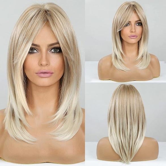 Pruik schouderlang blond haar in laagjes, Ophalen of Verzenden, Nieuw, Pruik of Haarverlenging