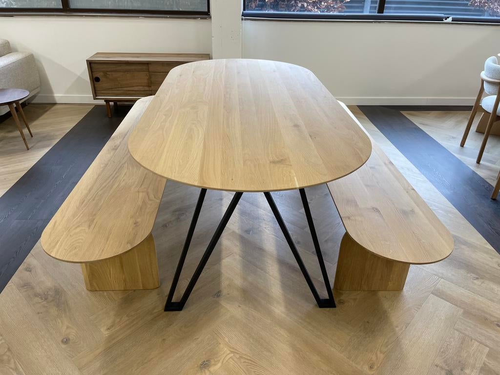 Eiken eettafel Plat ovaal - 220x100cm, Ophalen, 100 tot 150 cm, Eikenhout, 200 cm of meer