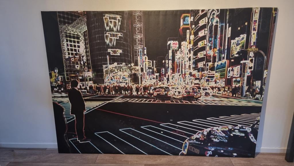 IKEA Poster neon skyline, Ophalen, 125 cm of meer, Zo goed als nieuw, Foto of Poster