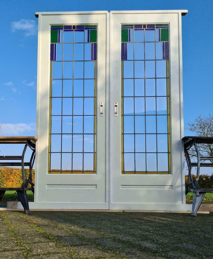 jaren 30 glas in lood oude en suite SCHUIFDEUREN ensuite, Doe-het-zelf en Verbouw, Deuren en Horren, Ophalen, Gebruikt, 215 cm of meer