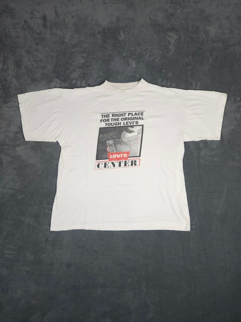Vintage Levi's T-shirt L 80s Graphic Print Wit Single Stitch, Maat 52/54 (L), ., Wit, Ophalen of Verzenden