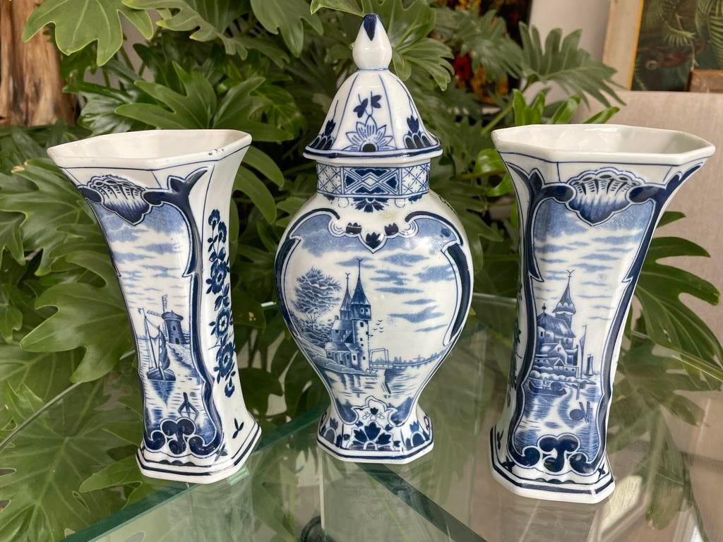 Antiek Delfts Blauw Kaststel - 3 Delig, Antiek en Kunst, Ophalen of Verzenden