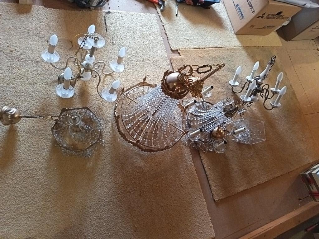 5 vintage kroonluchters jaren 60 incl lampen, Ophalen