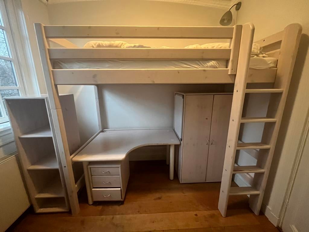 Flexa Hoogslaper + bureau + kast + ladeblok + losse kast, Ophalen, Zo goed als nieuw, Hoogslaper
