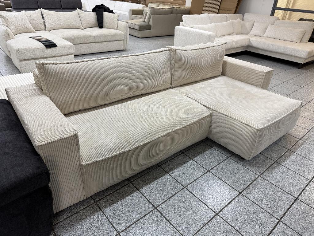 Hoekbank Creme Ribbelstof Nieuw AFGEPRIJST VAN €799,99, Hoekbank, Nieuw, Ophalen of Verzenden, Onsmeubel@gmail.com