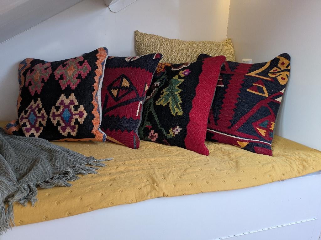 Kussens kelimkussen kussenhoezen Perzisch wol vintage, Ophalen, Zo goed als nieuw, Overige kleuren, Vierkant