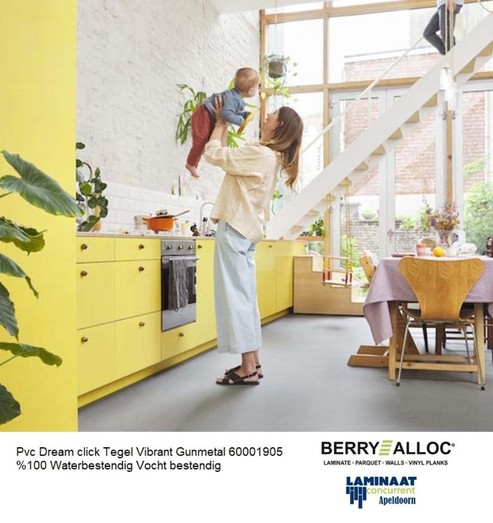 50,62m2 Pvc Dream click Tegel Terrazo Gunmetal 27pak = € 595, Ophalen, 75 m² of meer, Nieuw, Pvc click tegel model Terrazo